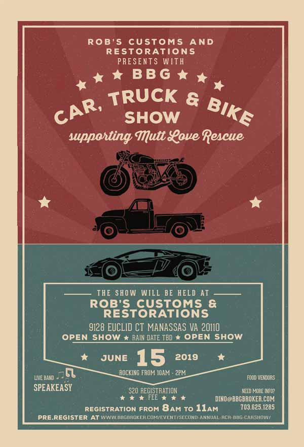 2nd Annual Rob's Customs and Restorations Car Show Flyer